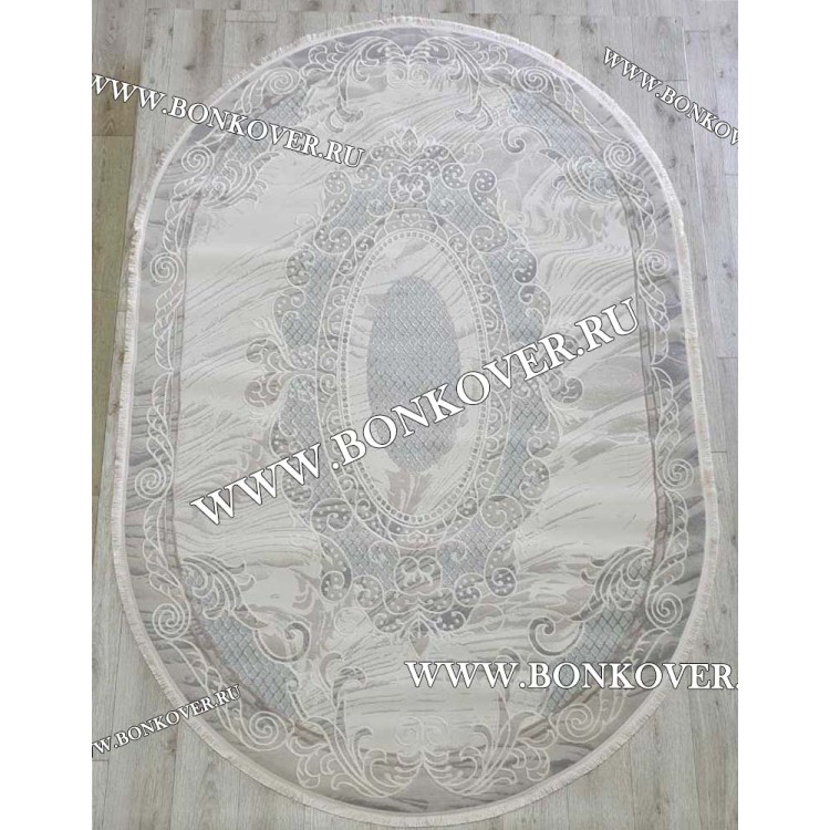 Ковер Турция Для Гостиной Дизайн 93 Серый с Голубым Овал