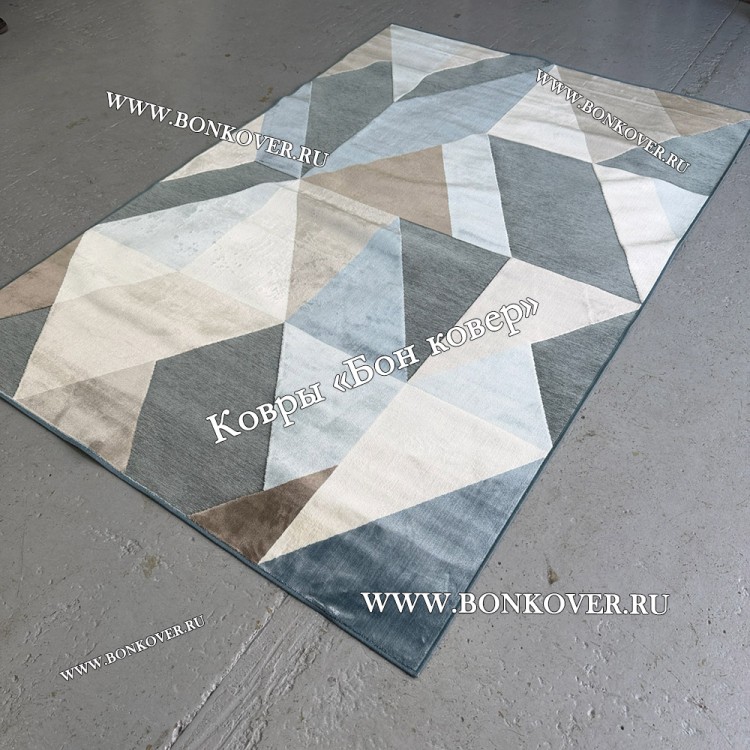 Тонкий Ковер из Артшелка Дизайн 39 Синий с Коричневым